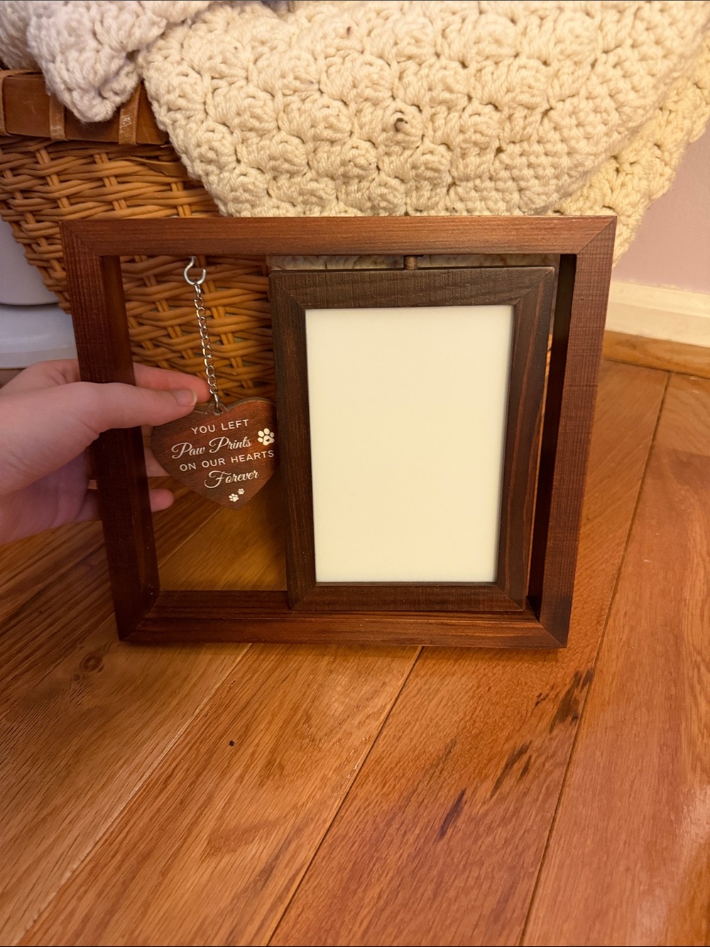 Wooden you left paw prints on our hearts forever Photo Frame